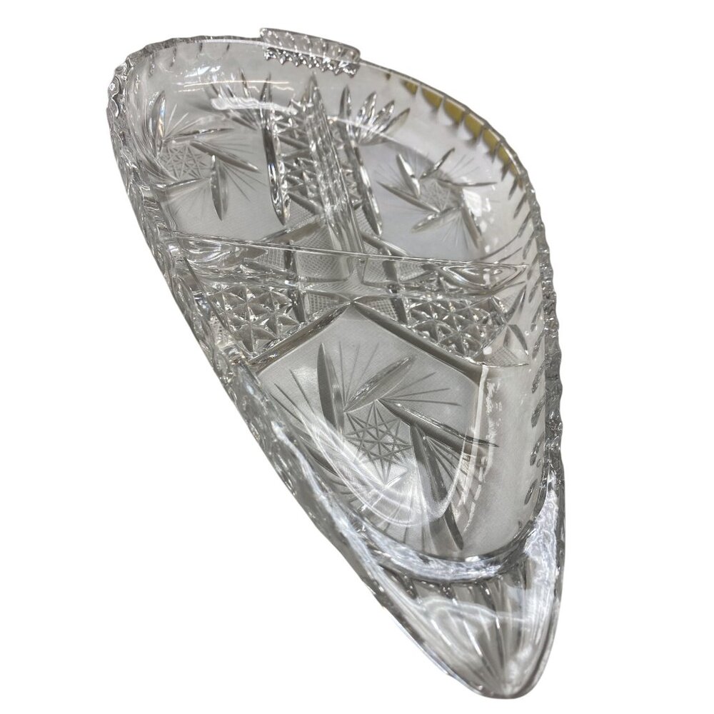 Vintage Clear Glass Triangle Divided Relish Dish Starburst Carrot - Picture 2 of 9